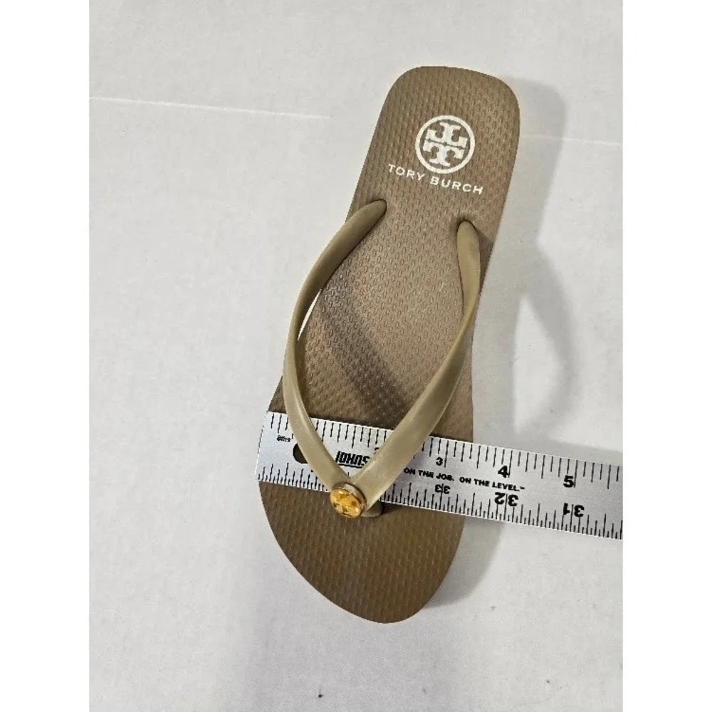 Tory Burch Flip Flop Sandals Womens  9 Tan Logo Medallion Thong